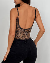 Lace Leopard Print Backless Bodysuit
